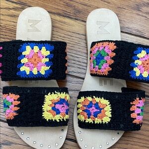 Evereve Crochet Sandals - Black with Multicolor Accents